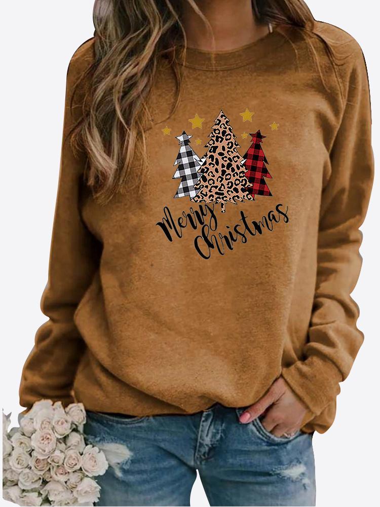 Women's Winter Printed Round Neck Comfortable Sports T-shirt Plus Size Casual Long Sleeve Tops Sweatshirt Printed Sweater Pullover