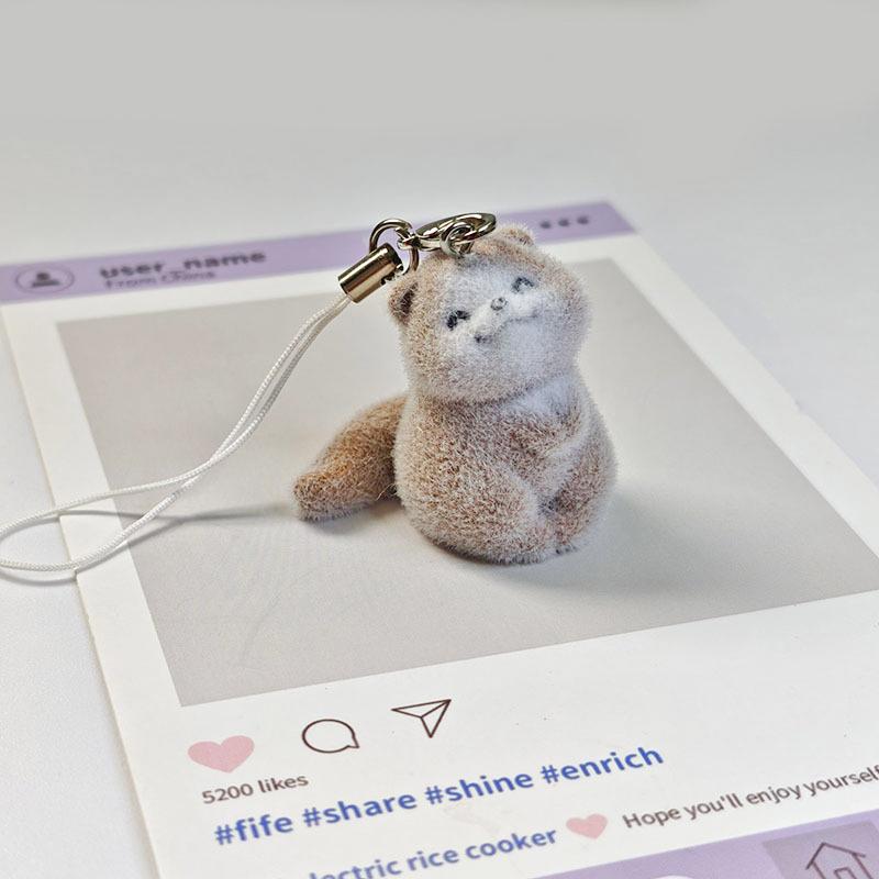 Lovely 3D Flocked Otter Pendant Keychain Cute Cartoon Backpack Charm Animal Keyring Bag Hanging Decoration Accessories