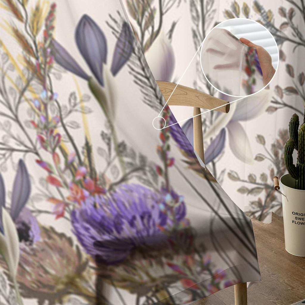 Винтажные прозрачные шторы с изображением трав и цветов с бабочками для гостиной, спальни, тюлевые шторы, кухонные оконные шторы, панельные шторы