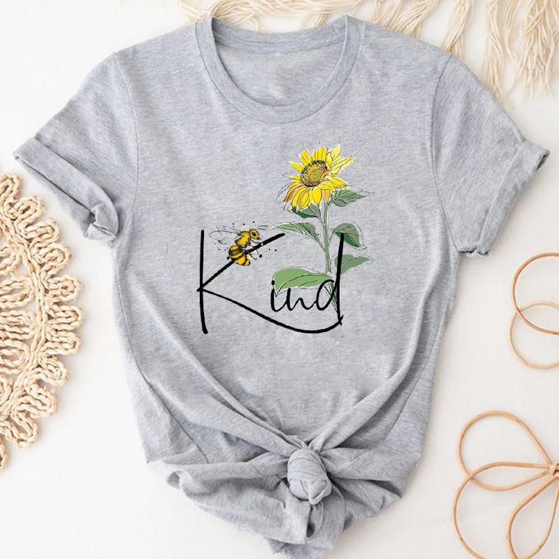 (Азиатский размер) Женская футболка с милым цветочным принтом и короткими рукавами, женская одежда, летняя модная повседневная футболка с графическим принтом