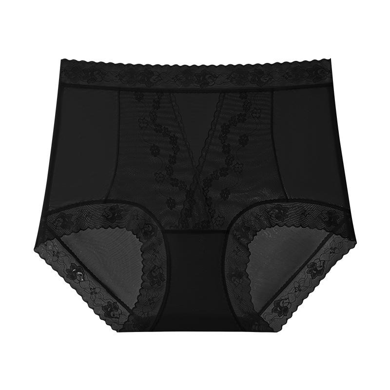 Женские кружевные трусы-слипы большого размера на весну и лето с удлиненной ластовицей без следов от пластика, подтягивающие живот и бедра, с высокой талией