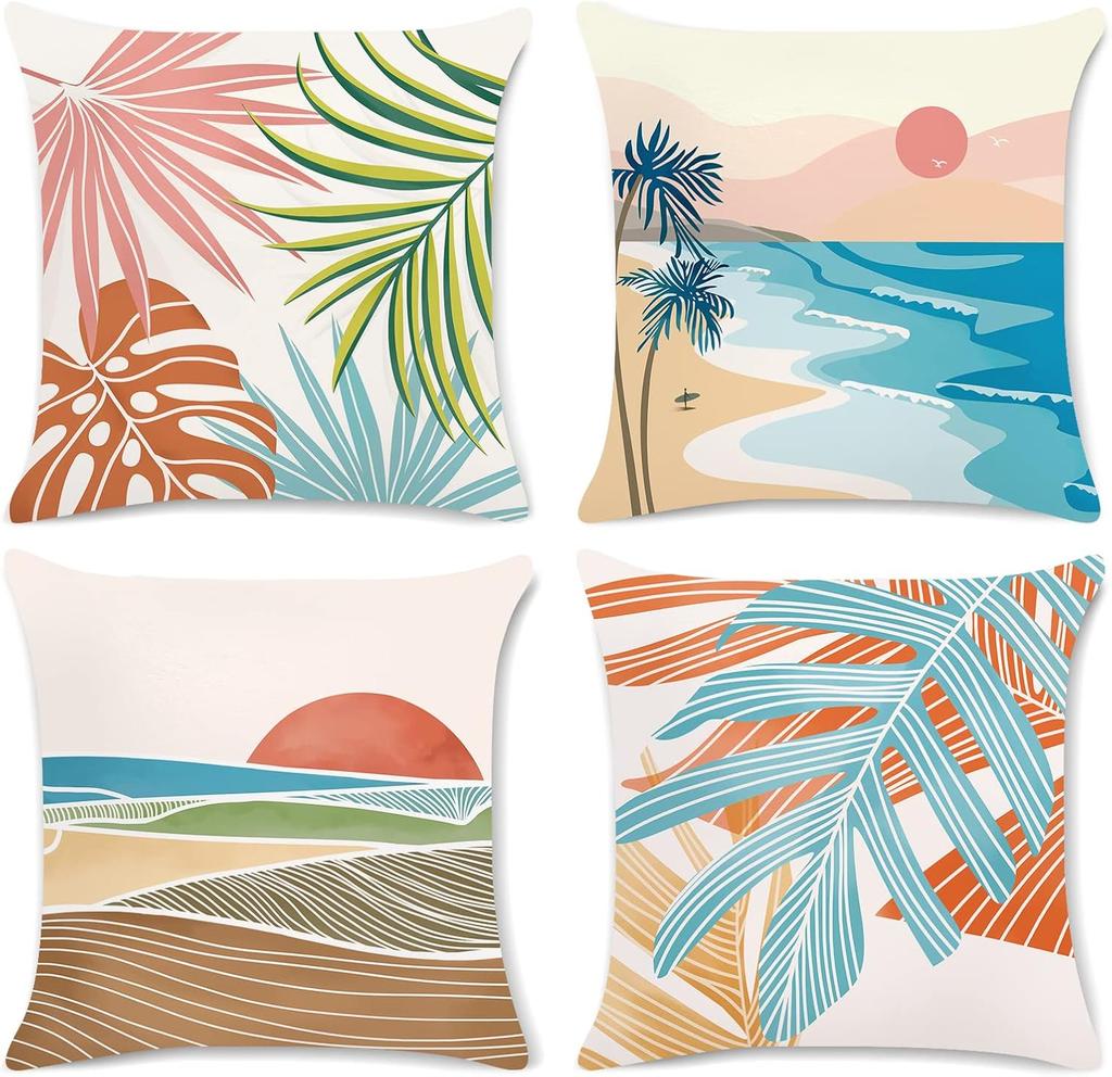 Tropical Beach Outdoor Pillow Covers Set Of 4 Summer Palm Hawaii Decorative Pillowcase Soft Velvet Cushion Covers For Couch
