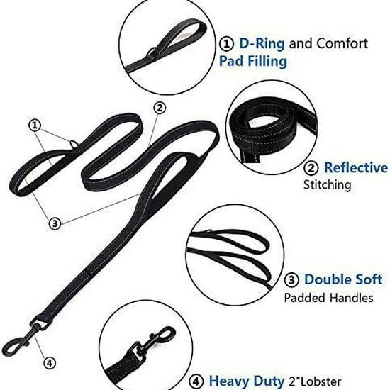 Светоотражающий взрывозащищенный амортизирующий поводок с двумя ручками для крупных собак