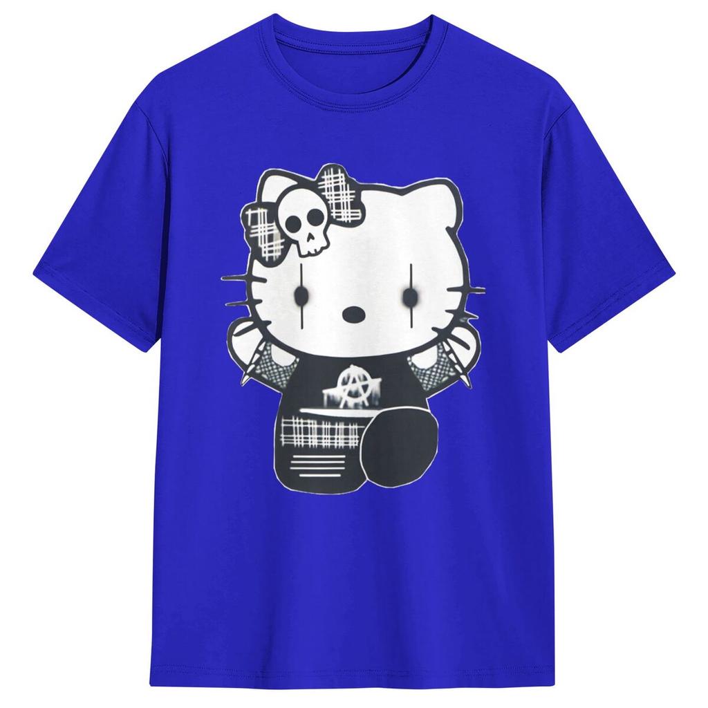 Goth Gothic Hellokitty Black Satanic T Shirt Leisure Short-Sleeved Tops Summer 100 Cotton O Neck 4XL 5XL 6XL Clothes