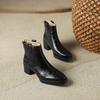 Krazing Pot Cow Skin Winter Round Toe Chunky Heels Fashion Boots Women Zipper Retro Elegant Women Ankle Boots