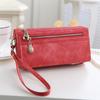 Women Fashion Wallets Dull Polish Leather Wallet Double Zipper Day Clutch Purse Wristlet Handbags