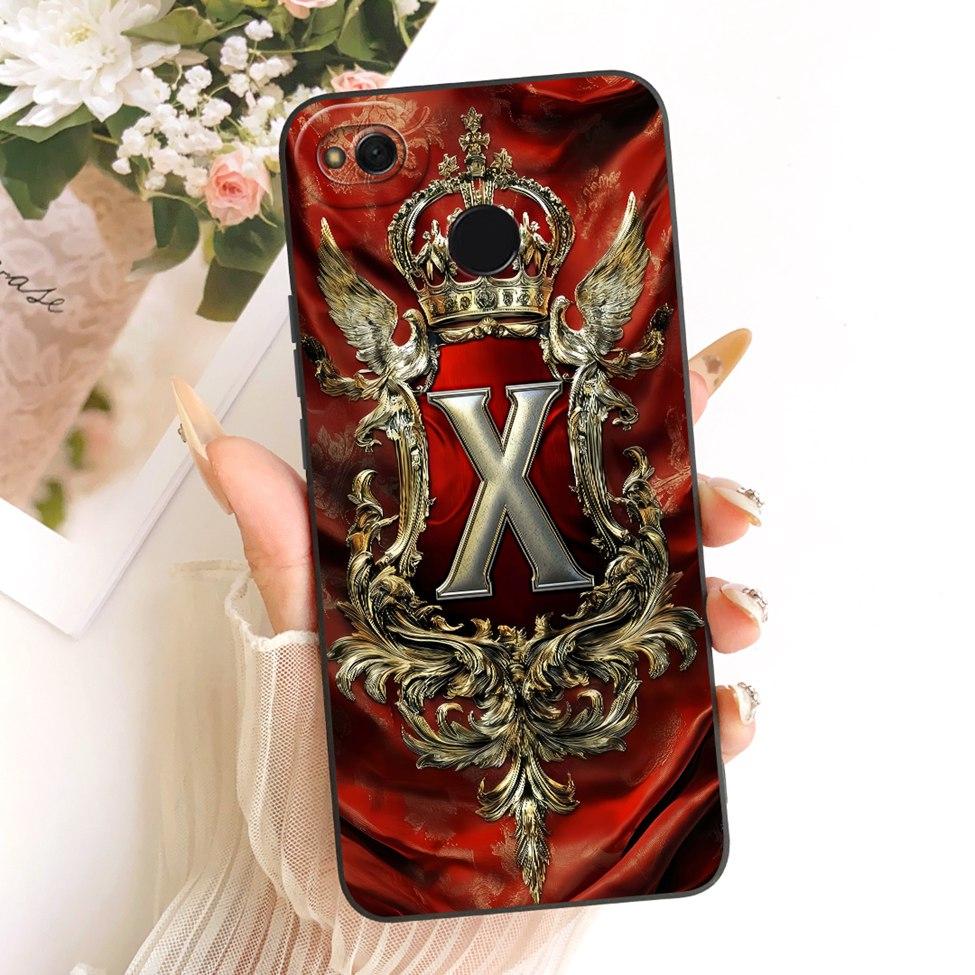 Phone Case For Redmi 4x Cover Luxury A-Z Letters Fashion Crown 2D Painted Silicone Bumper For Xiaomi Redmi 4x Casing