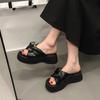 Летние НОВЫЕ модные элегантные повседневные сандалии на платформе, однотонные легкие черные тапочки с круглым носком, НЕТ:509