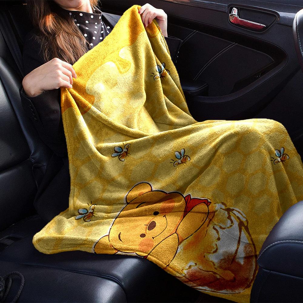 1pc Pooh Bear Honeycomb blanket Lightweight Flannel Throw for Sofa Bed Travel Camping Livingroom Office Couch Chair