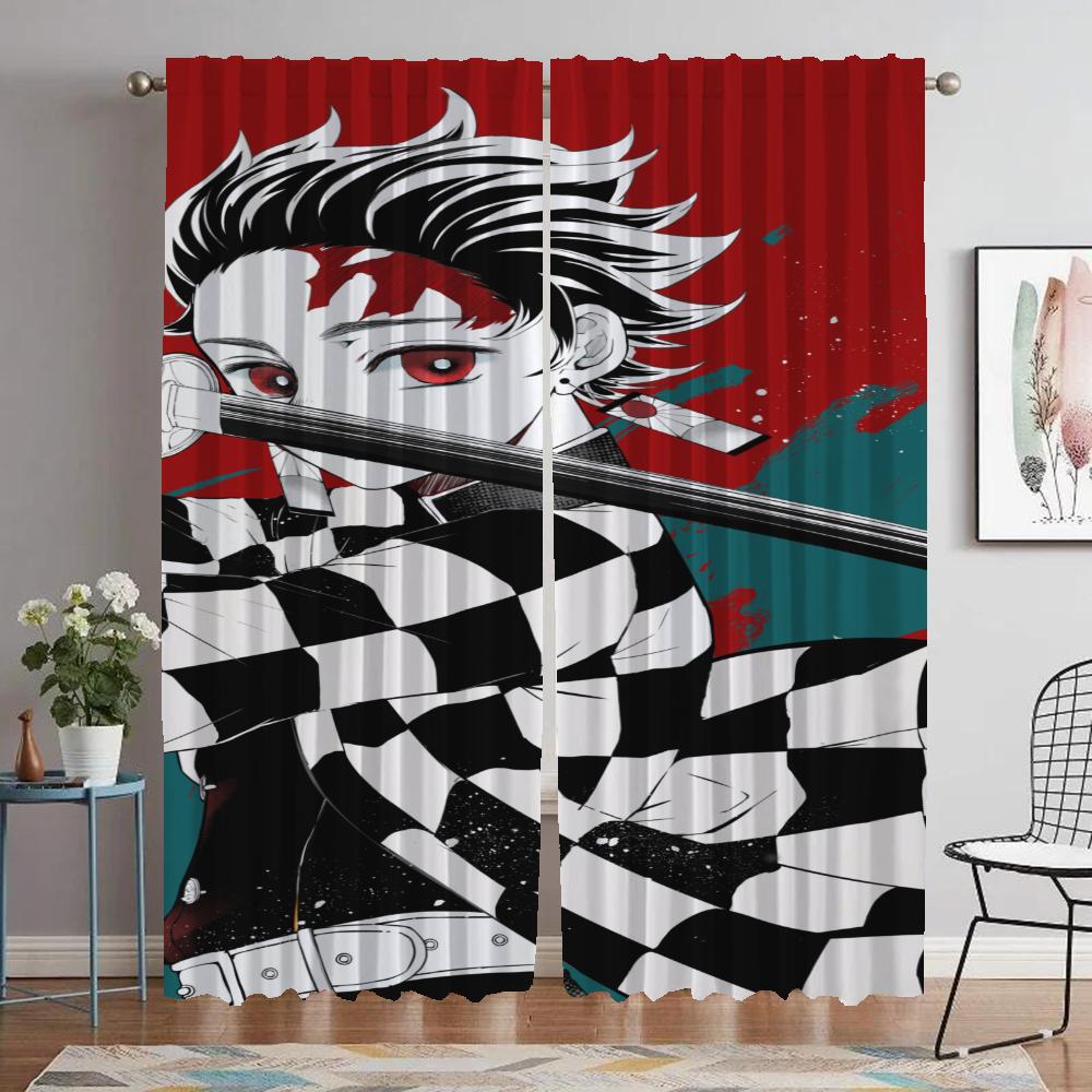 Kitchen Curtains for Camera Demon Slayer Partition Blackout Curtain for Room 2 Panel Halloween Decoration Home Interior Curtains