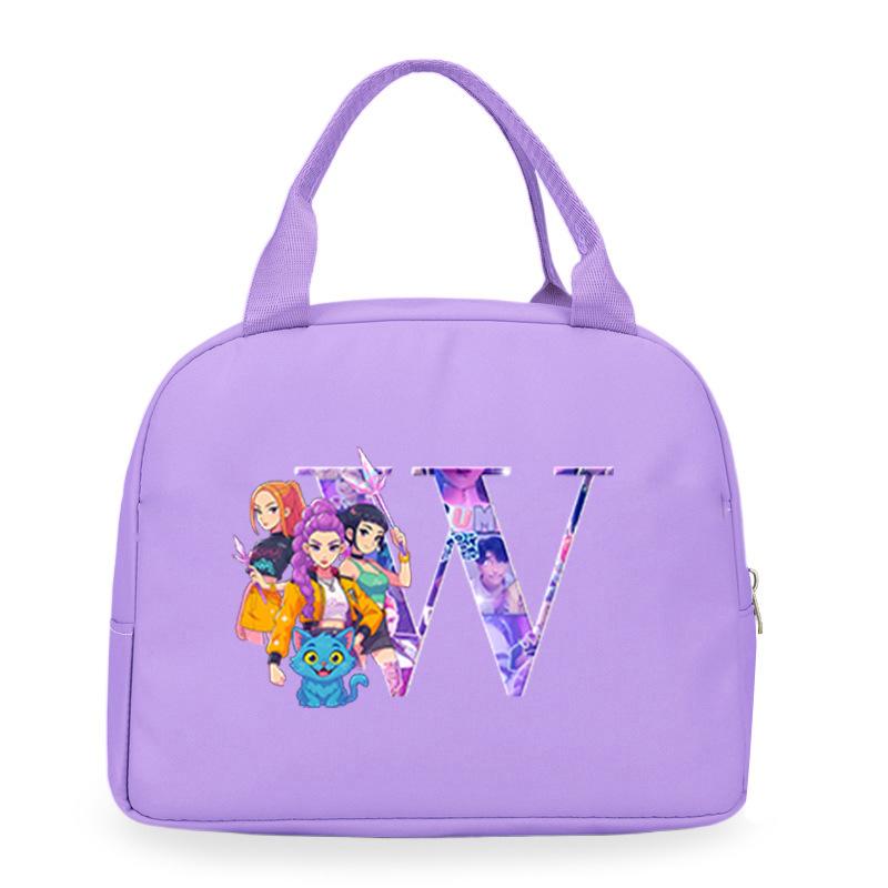 Trend Kpop Anime Cartoon Peripheral 26 Letter Printing Bento Bag Commuter Portable Lunch Box Bag