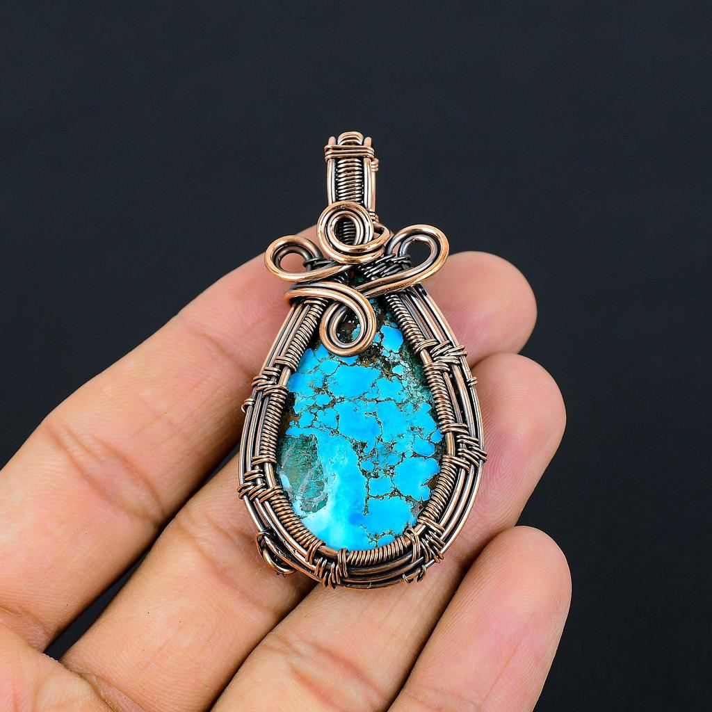 Тибетский бирюзовый драгоценный камень из чистой медной проволоки, завернутый в ювелирную подвеску ручной работы для подарка