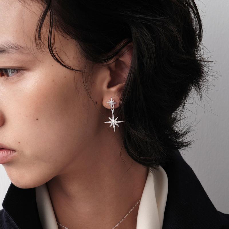 APM Monaco earrings METEORITES/Hexagram [Romantic Confession] Asymmetrical inlaid sparkling zircon hexagram, elegant Starburst Earrings Endless Love