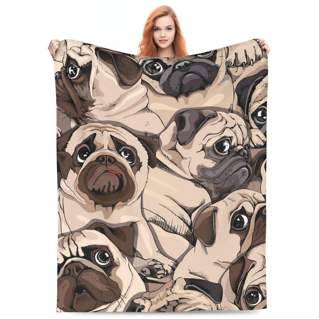 Dog Sherpa Cute Pug Dog Animal Theme Blankets Flannel Throw Blanket Lightweight Throw Blankets for Bedding Throws Bedspread