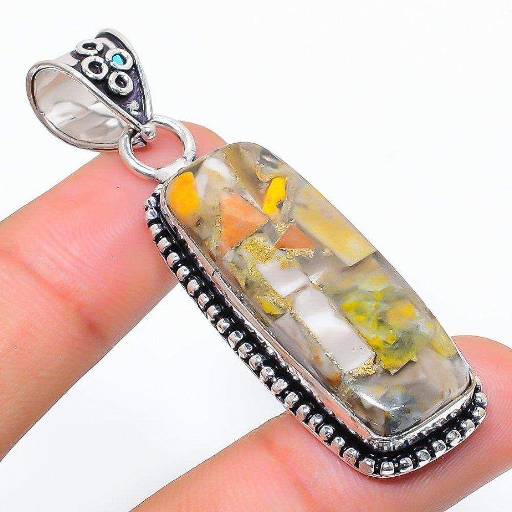 Bumblebee Jasper Gemstone Handmade 925 Sterling Silver Pendant 2.25" g3P13