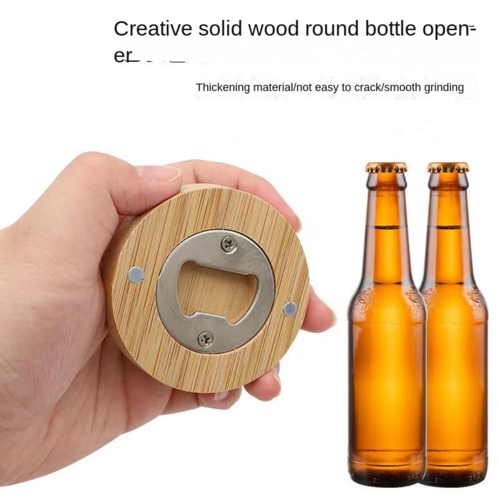 Бамбуковая открывалка для пива круглой формы, уловитель пивных крышек, портативная открывалка для пивных бутылок для дома, кухни, бара