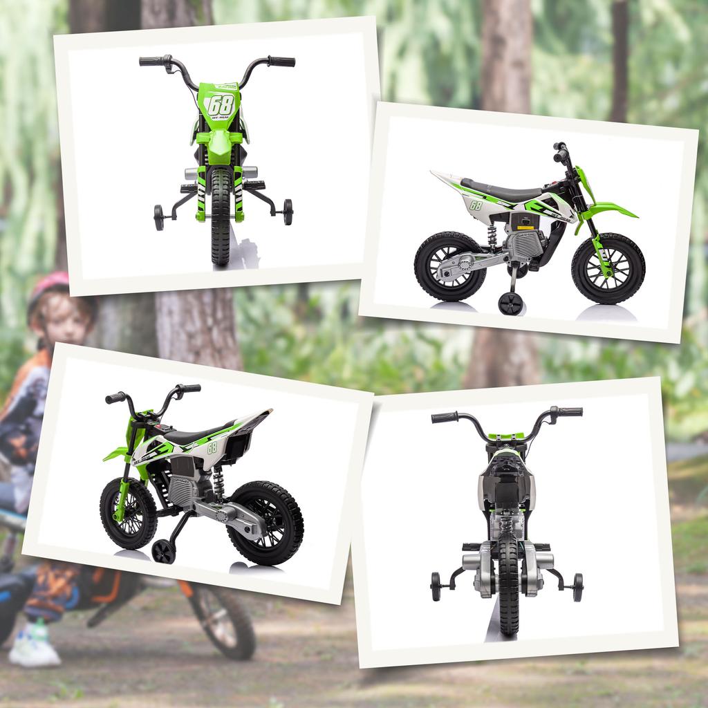 Electric Motorcycle for Kids, 12V Kids Motorcycle with Music, Children's Vehicle with Training Wheels, 3-6 Years, Green