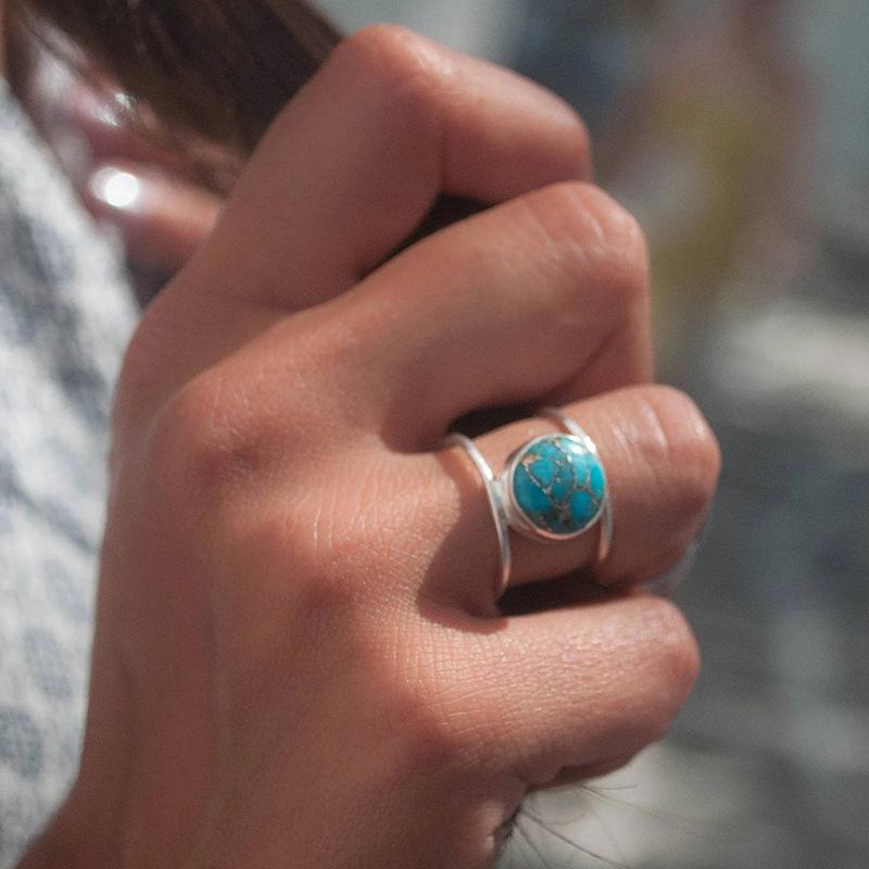 Ladies Ring, Exaggerated Round Imitation Large Turquoise Ring, Niche Design Jewelry.