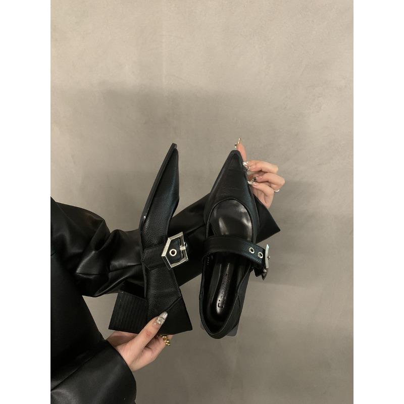 Ретро туфли Мэри Джейн с острым носком из маленькой кожи женские одинарные туфли весна и осень новая мода толстые каблуки