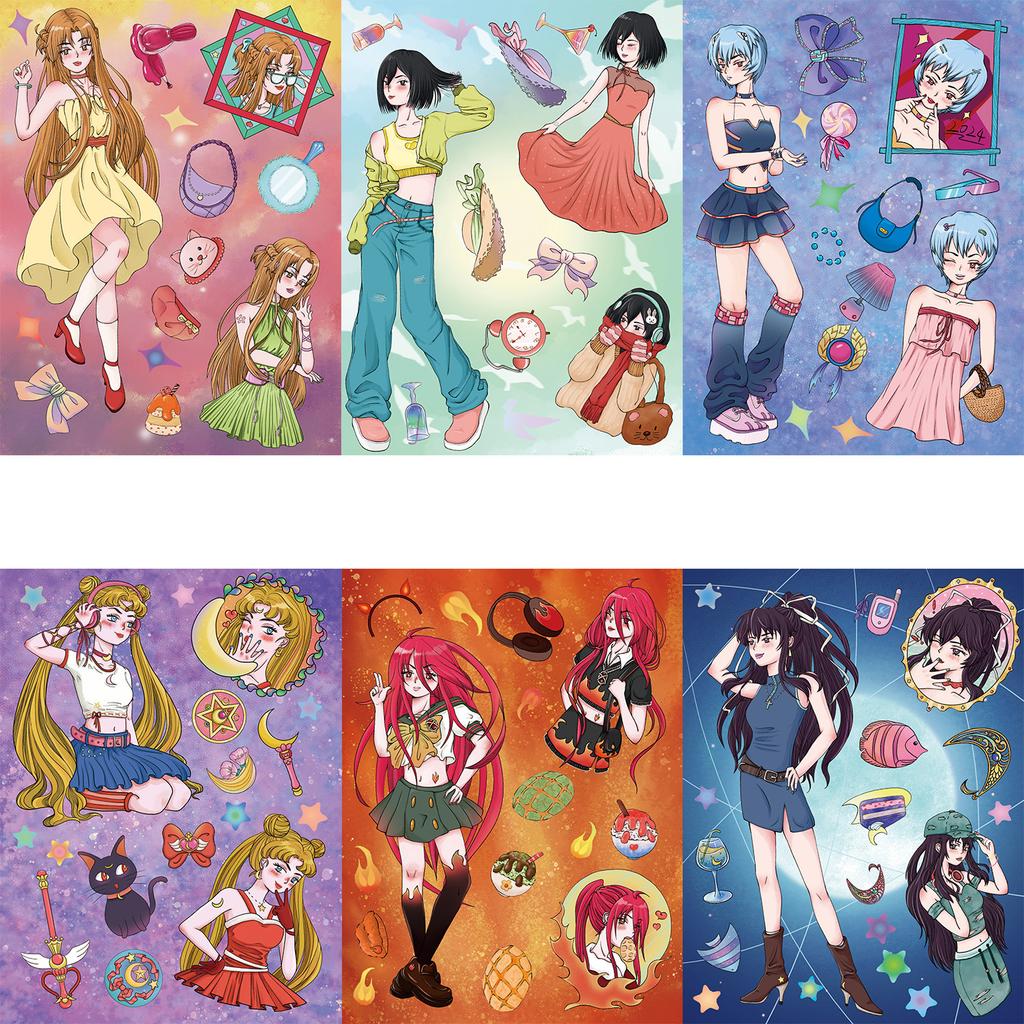 8 Styles of Urban Hot Girls Wear Gauze Stickers DIY Hand Account Small Card Mobile Phone Case Decoration Korean Ins