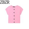 Zbzr Spring New Women Clothes Western Style Heart Button Round Neck Short Sleeve Knitted Top 5536074 620