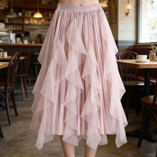 Тюлевая юбка для женщин Эластичная Высокая талия А-силуэт Длинная Юбка-пачка Фея Легкая Многослойная Ярусная Макси-юбка