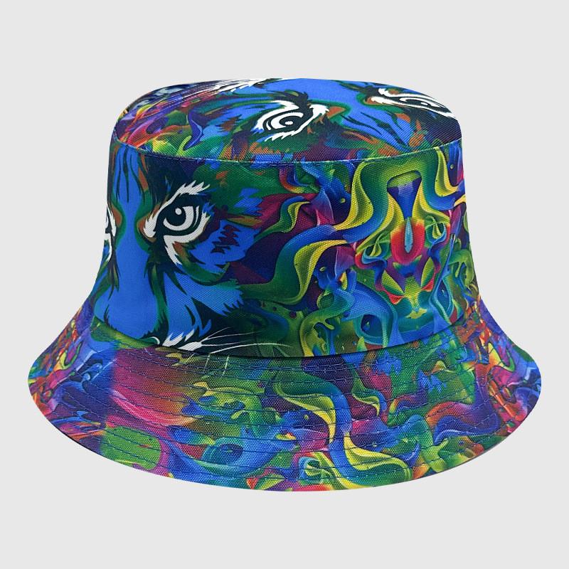 Tie Dye Fisherman Hat Uv Protection Assorted Colors Print Butterfly Cat Cap Leaf