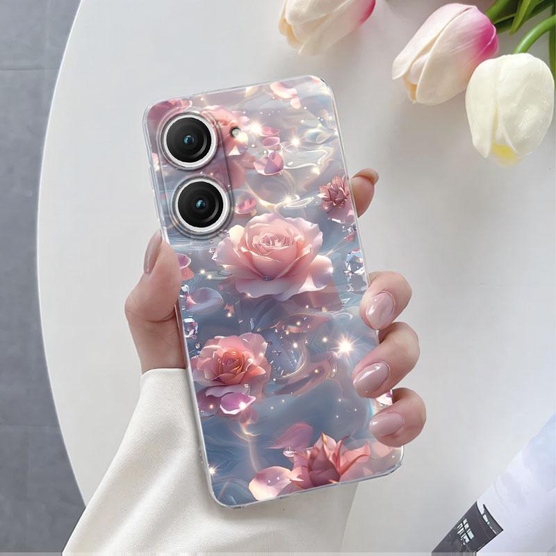 Чехол для Asus Zenfone 9 10 Роскошный чехол для телефона для Asus Zenfone 10 Мраморная Бабочка Цветок Прозрачный Мягкий Силиконовый Защитный Чехол