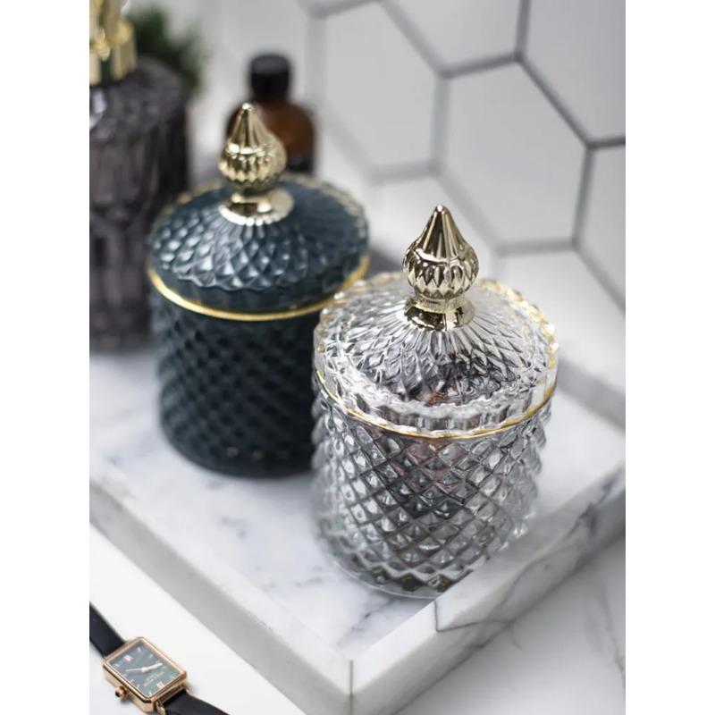 Скандинавские украшения для ванной комнаты, органайзер для макияжа, контейнеры, стеклянная коробка для хранения ювелирных изделий, органайзер, держатель для ватных дисков, держатель для ватных тампонов