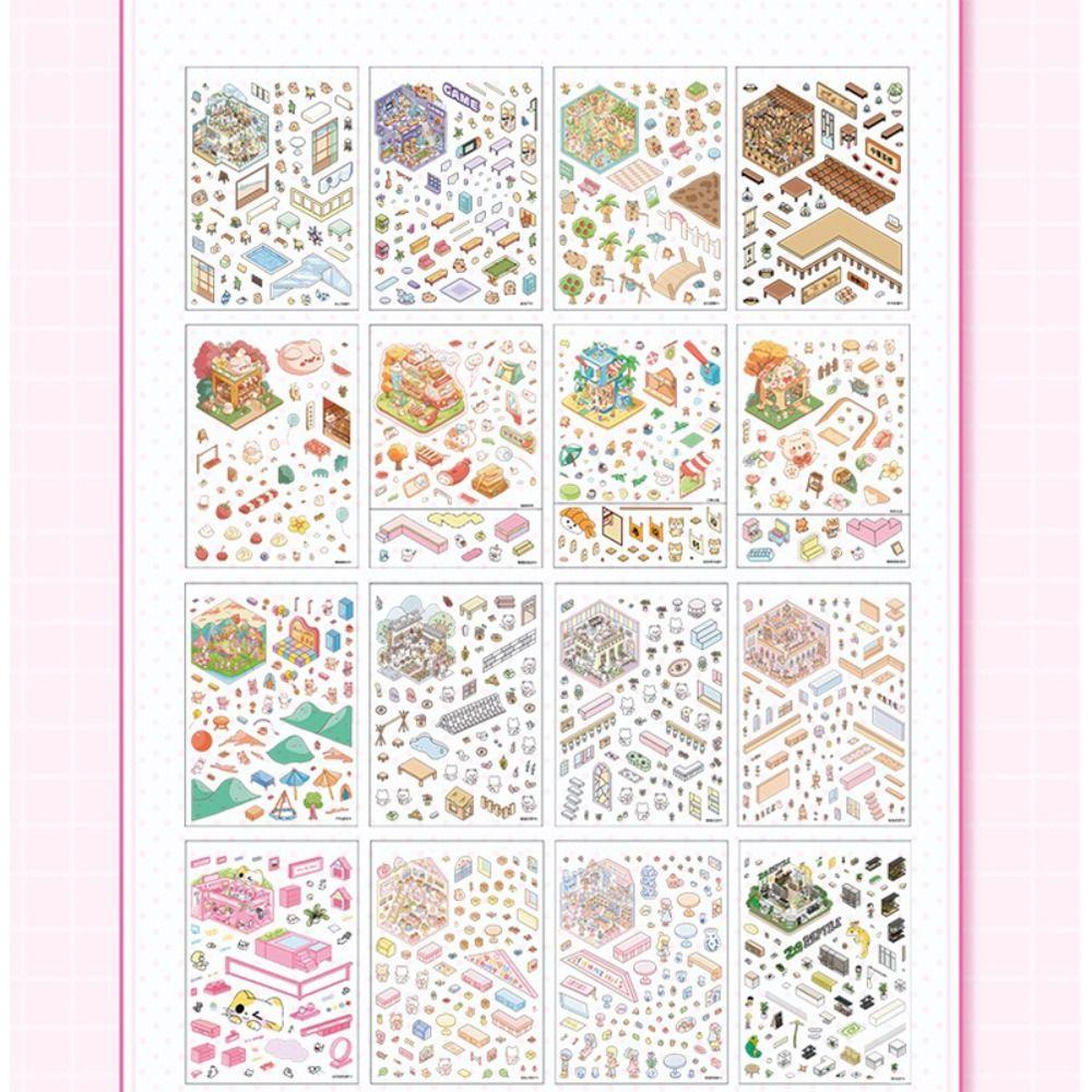 20-in-1 Miniature Landscape Sticker Collection Decompression PET 3D Landscape Sticker Cartoon DIY Toy Game Stickers Boys/Girls