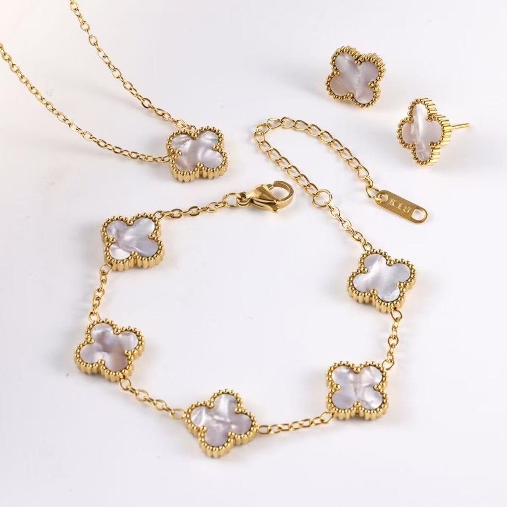 3 модных украшения из титановой стали: ожерелье-клевер, браслет, серьги, роскошный подарок на День святого Валентина, День матери