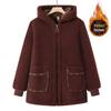 Mom's Plus Size Hooded Fleece-Lined Winter Coat for Middle-Aged and Elderly Women - Lambswool Padded Jacket
