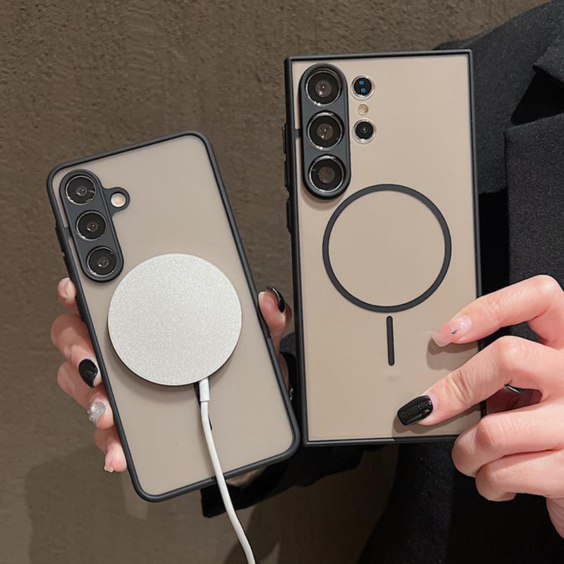 Magnetic Clear Phone Case For Samsung Galaxy S25 S24 S23 Ultra S22 PLus S20 S21 S24 FE For Magsafe Wireless Charge Hard PC Cover