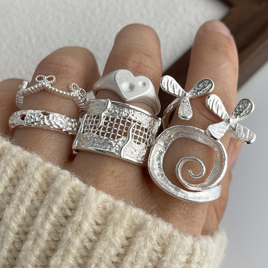 925 Sterling Silver Rings for Women Couple Minimalist Handmade Simple Flower Heart Ring Fine Jewelry Gift Prevent Allergy