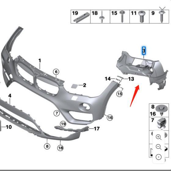 Кронштейн противотуманной фары для BMW X1 F48, совместимый с моделями 51117354819 и 51117354820.