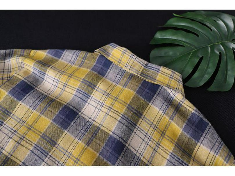 Женская литературная клетчатая рубашка средней длины, весна/осень 2025, с длинным рукавом, универсальная свободная посадка