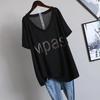 Extra Large Size T-shirt Women's Summer V-neck Clothes Fashion Loose Diamond-studded Letter Short-sleeved T-shirt Women