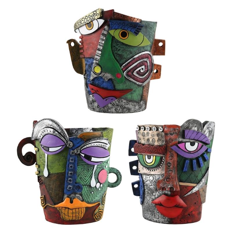 Vibrant Abstract Face Pot Handcrafted Art Piece Drainage Hole Included Anti Fade Suitable For Indoor And Outdoor Spaces