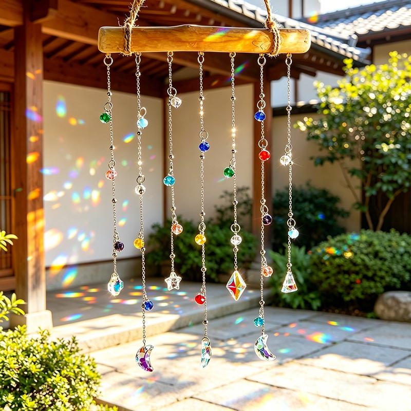 Crystal Wind Chimes Rainbow Suncatcher Window Wind Bells Crystal Hanging Pendant Outdoor Home Garden Decorations