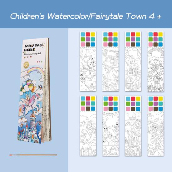 Детская акварельная раскраска с пигментной кисточкой, 20 страниц, портативная карманная тетрадь для рисования акварелью, подарок для малышей и девочек