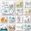 Bicycle Illustration Leaves Flowers Butterfly Print Cushion Cover Living Room Bedroom Sofa Office Seat Decoration Pillow Cover