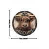 Wooden Door Hanger, Highland Cow Welcome Sign, Pre-drilled Weather Resistant, Wall Decor with HD Printing for Door, Wall, Home, Room, Farmhouse Street
