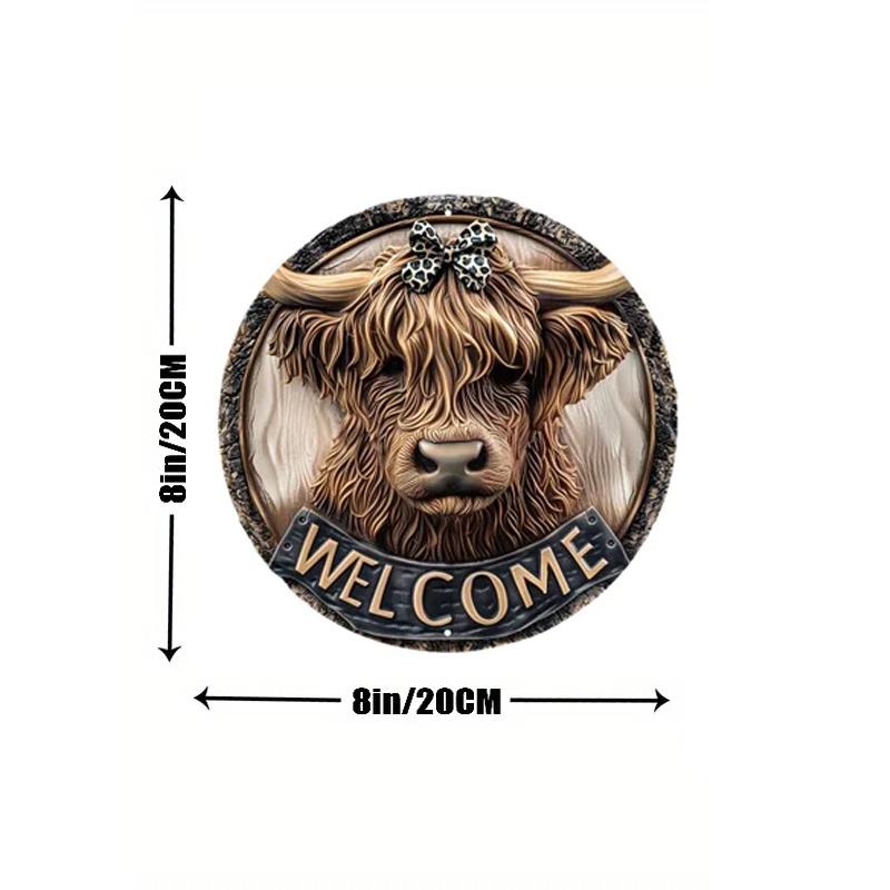 Wooden Door Hanger, Highland Cow Welcome Sign, Pre-drilled Weather Resistant, Wall Decor with HD Printing for Door, Wall, Home, Room, Farmhouse Street