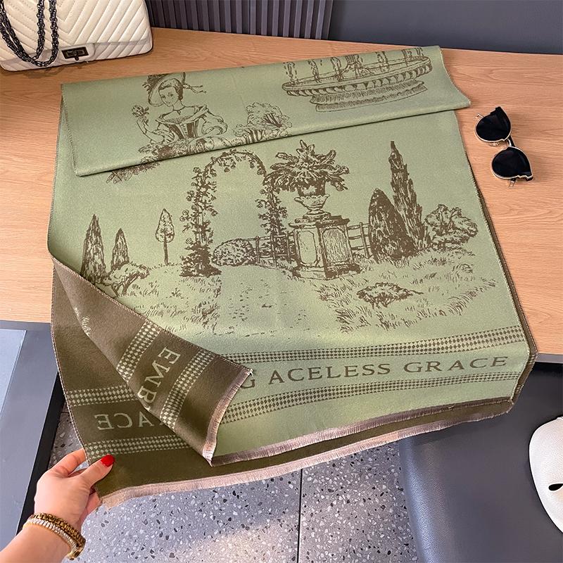 New Luxury Design Winter Two-Sided Cashmere Scarves Noble Manor Jacquard Women Thicken Wrap Shawl Ladies Wool Pashmina Scarf