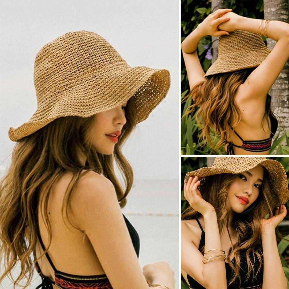 Соломенная шляпа с защитой от ультрафиолета, плетеная солнцезащитная кепка, модная пляжная шляпа для путешествий на свежем воздухе, модный образ