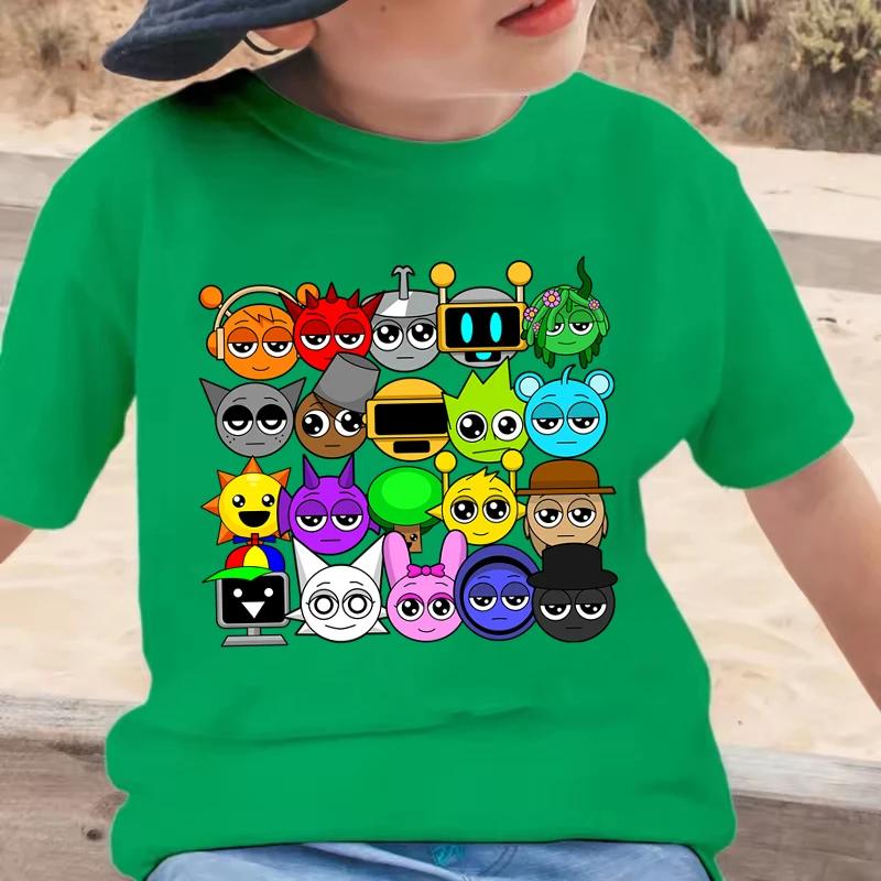 Новая футболка Sprunki Incredibox для детей, с принтом мультяшного персонажа, повседневная футболка с коротким рукавом для мальчиков и девочек, футболка с игровым принтом Sprunki. Модная футболка.