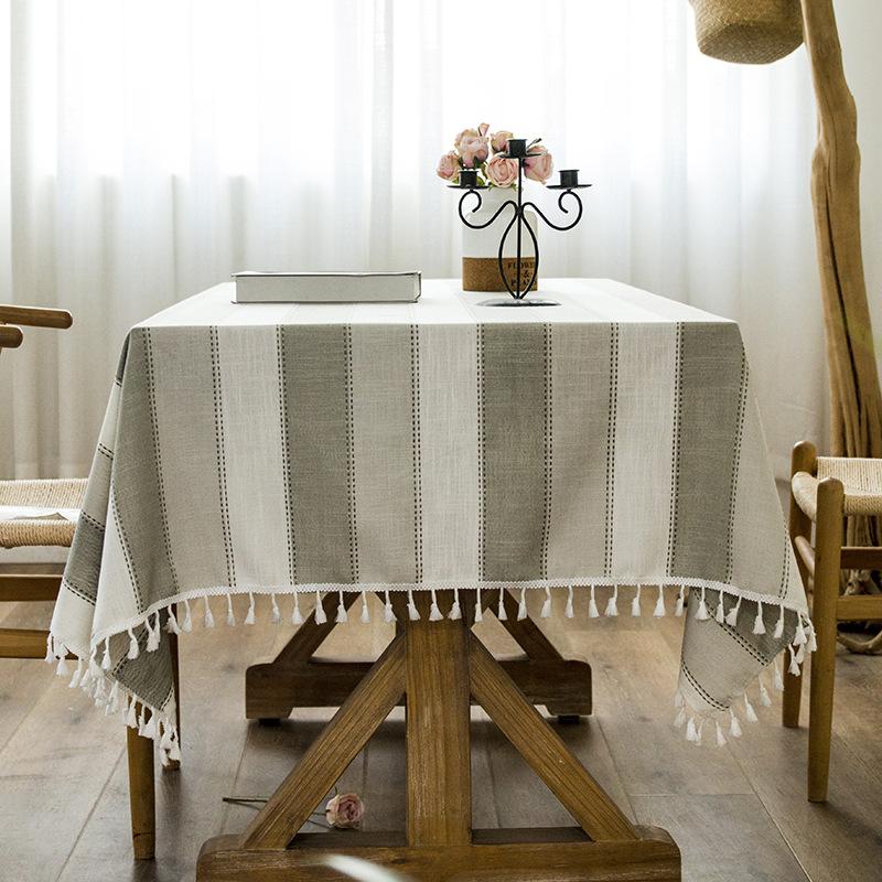 Dining Table Cloth Fabric Art Student Dormitory Striped Literary Tassel Rectangular Table And Chair Coffee Table Mat Tablecloth
