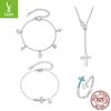 S925 Sterling Silver Thanksgiving Cross Bracelet Necklace Jewelry Set, Cold Turquoise Ring