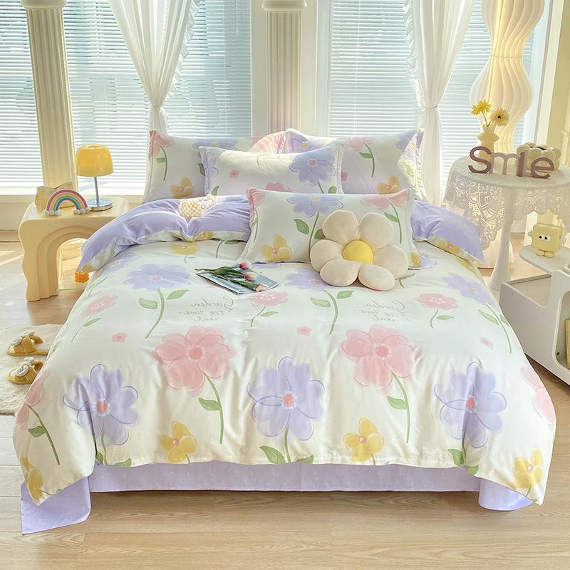 Маленький свежий чистый хлопок четырехсекционный простыня трехсекционный пододеяльник постельное белье