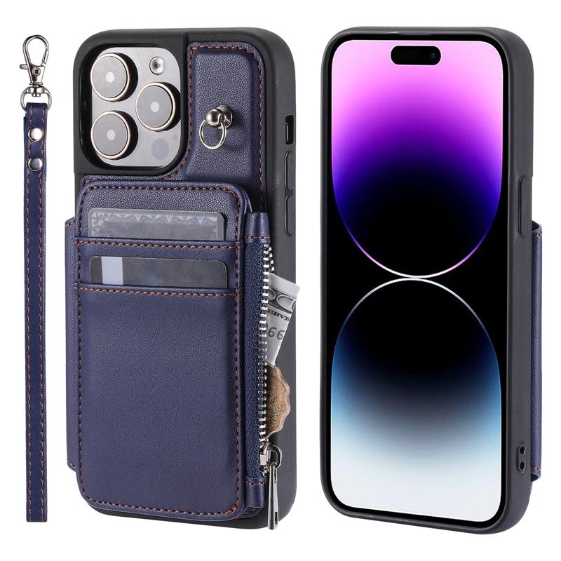 Многофункциональный чехол-кошелек на молнии с 5 слотами для карт для Samsung S23 S22 S21 A13 A14 A52 A53 A54 iPhone 14 13 12 11 Складной чехол из искусственной кожи с ремешком на руку